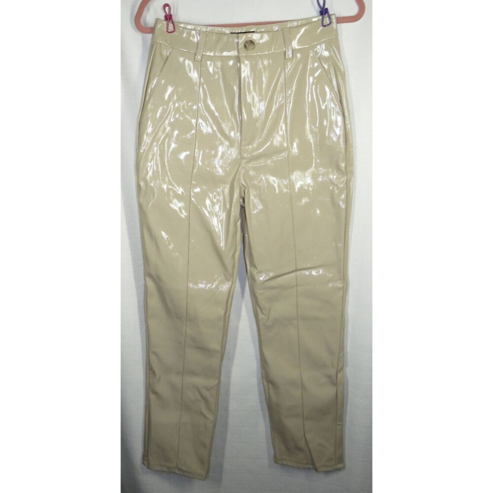 Pretty Little Thing Nude Faux Leather Pants Size 6